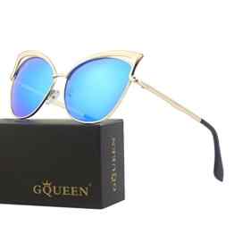 GQUEEN Polarisierte übergroße Cat Eye Sonnenbrille für Frauen mit gespiegeltem Metallrahmen MT3