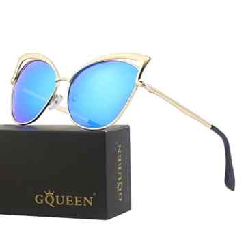 GQUEEN Polarisierte übergroße Cat Eye Sonnenbrille für Frauen mit gespiegeltem Metallrahmen MT3