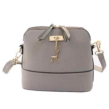 Gosear Frauen Damen Mädchen Mode Elegante PU Leder Schulter Tasche Umhängetaschen Schale Tasche mit Einzigartige Hirsch Anhänger Grau