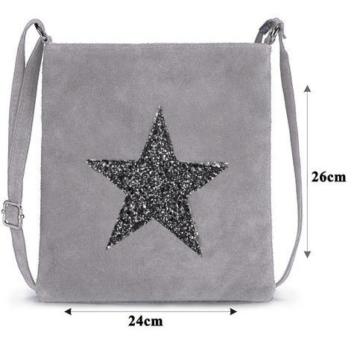 Handtasche / Ledertasche für Damen der Marke Kurt Kölln / Stern Motiv Pailette – Wildleder / Echtleder / tragbar als Schultertasche / Umhängetasche – das perfekte Accessoire