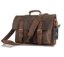 High Quality Handmade Bags Herren-Aktentasche / Laptoptasche / Umhängetasche, Leder, handgemacht, Farbe Dark Coffee, 39 x 7,6 x 29 cm