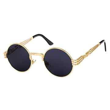 Highdas Metall Sonnenbrillen Damen Herren Vintage Retro Runde Sunglass Steampunk Beschichtung Glaser