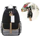 Itian Segeltuch Gestreifte Rucksack, Marine-Streifen Rucksack, Schultaschen für Frauen-Dame-Mädchen (Schwarz)