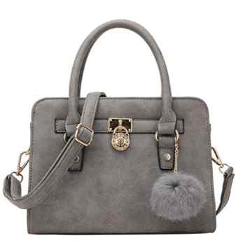 KAMIERFA Damen Vintage Matt PU Leder Handtaschen Henkeltasche mit Pelz-Kugel