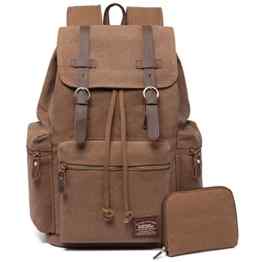 KAUKKO Segeltuch Leder Laptop Rucksack Canvas Vintage Schultertasche Wanderrucksack für Herren Damen Reisen Wandern