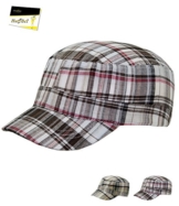 Kai Balke Damenurbancap GI Cap Urbancap Tellercap Armycap Cubacap Basecap Sommercap kariert mit Klettverschluss für Frauen (KB-3525-S16-DA2) inkl. EveryHead-Hutfibel