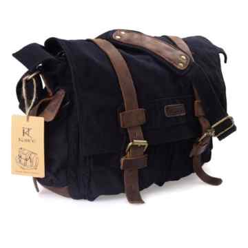 Kattee Umhängetasche Canvas + Leder Schultertasche Messenger Bag Kuriertaschen Schultasche