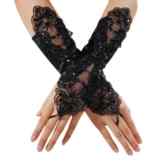 KingSo® Paar sexy Damen Fingerlose Handschuhe Spitze Gothic Hochzeit Braut Abend Teil satin Elegant schwarz