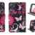 Kit Me Out PU-Kunstleder Bedrucktes Flip Case + Displayschutzfolie mit Mikrofaser-Reinigungstuch für LG Optimus L7 2 P710 – Schwarz, Rosa Blumen und Schmetterlinge