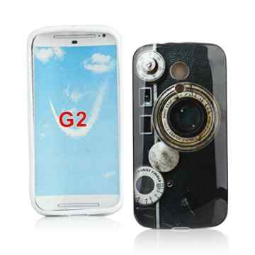 Kit Me Out TPU-Gel-Hülle + Displayschutzfolie mit Mikrofaser-Reinigungstuch für Motorola Moto G ( 2014 ) 5″ Zoll 2nd Generation – Mehrfarbig Vintage / Retro Kamera