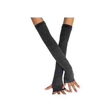 LEORX Paar aus Baumwolle gestrickt Fingerlose Handschuhe lange Hand Arm wärmer für Frauen Mädchen (Dunkelgrau)