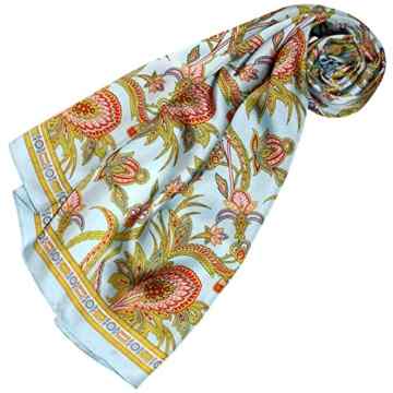 LORENZO CANA Luxus Designer Seidentuch 100% Seide Tuch Damentuch Foulard Blumenmuster Floral bedruckt 90 x 90 cm Markentuch Hellblau 89161