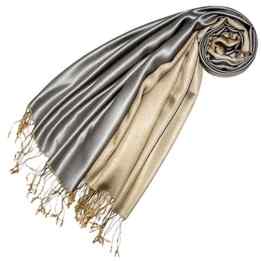 LORENZO CANA Luxus Pashmina Seidentuch Seide Wendeschal Schaltuch 70 x 190 cm zweifarbig Seidenschal Schal Silber Beige 78422