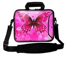 LUXBURG® 17,3 Zoll Schultertasche Notebooktasche Laptoptasche Tasche mit Tragegurt aus Neopren für Laptop / Notebook Computer – Großes Rosa Schmetterling