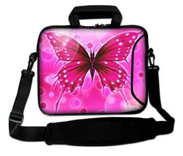 LUXBURG® 17,3 Zoll Schultertasche Notebooktasche Laptoptasche Tasche mit Tragegurt aus Neopren für Laptop / Notebook Computer – Großes Rosa Schmetterling