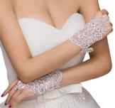 La vogue Damen Brauthandschuhe Kurz Ivory Handstulpen Spitze Partei Abend
