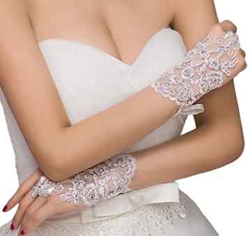 La vogue Damen Brauthandschuhe Kurz Ivory Handstulpen Spitze Partei Abend
