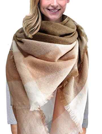 Lantch Damen Schal Kariert übergroßer Quadratisch Deckenschal Herbstschal Winterschal Karo Tartan Streifen Plaid Muster XXL Oversized Fransen Poncho