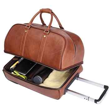 Leathario Herren Handgepäck Reisetasche Vintage Rindsleder Koffer mit Rollen