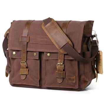 Lifewit 17,3 Zoll Laptoptasche Vintage Messenger Bag Umhängetasche Schultertasche aus Leder und Canvas