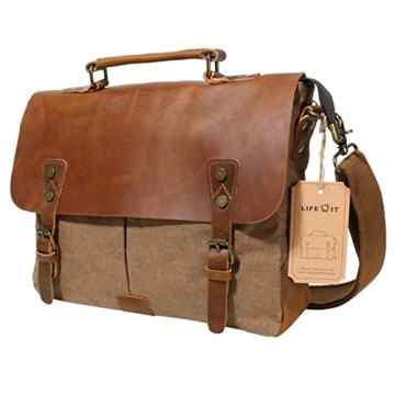 Lifewit Vintage Messenger Bag Umhängetasche Aktentasche Laptoptasche Notebooktasche aus Canvas und Leder