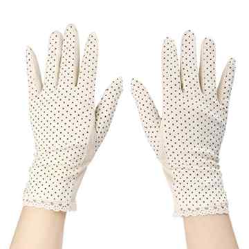 Lmeno 1 Paar Sommer Damen Driving-Handschuhe Sonne UV-Schutz Lace Dots Fäustlinge im Freien Baumwolle (Beige/Schwarz/Grau/Rosa)