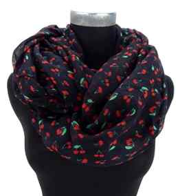 Loop von Ella Jonte Damenschal schwarz rot mit Kirschen Rockabilly