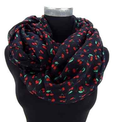 Loop von Ella Jonte Damenschal schwarz rot mit Kirschen Rockabilly