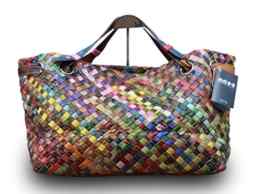 Made in Italy Damen Henkeltasche Schultertasche Shopper Bag Echt Leder Retro Vintage Geflochten Bunt