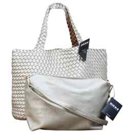 Made in Italy Damen Schultertasche Bag in Bag Wendetasche Beuteltasche Shopper Leder Optik geflochten zweifarbig