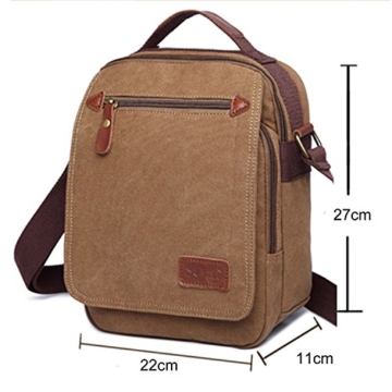 MeCool Canvas Herren Vintage Umhängetasche Messenger Freitag Tasche für Reisetasche Sport Reisetaschen Schule Retro Schultaschen Militär Reisetasche Strandtasche Schultertasche, Braun Schwarz