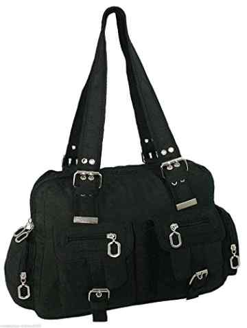 Meloo Modische Damenhandtasche Damen Stofftasche Handtasche Umhängetasche Schultertasche Reisetasche Beutel 39x24x12CM (Schwarz)