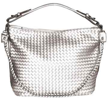 Mevina Damen Tasche Metallic Flecht Optik Shopper Beutel Schulterriemen Leder Optik Henkeltasche 45x30x16 cm (B x H x T)