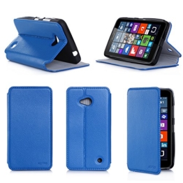 Microsoft Lumia 640 Tasche Leder Style blau Hülle Cover mit Stand – Zubehör Etui smartphone 2015 Lumia 640 Flip Case Schutzhülle (Handy tasche folio PU Leder, Blue) – Brand XEPTIO accessoires