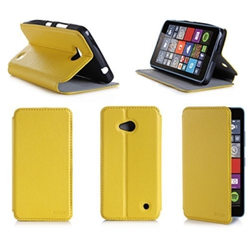 Microsoft Lumia 640 Tasche Leder Style gelb Hülle Cover mit Stand – Zubehör Etui smartphone 2015 Lumia 640 Flip Case Schutzhülle (Handy tasche folio PU Leder, Yellow) – Brand XEPTIO accessoires