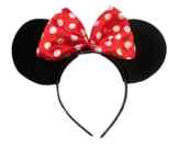 Minnie Mouse Kostümgeschäfte Ohren Haarband Schwarz mit Rot u. weiß Tupfen Satin Bogen