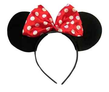 Minnie Mouse Kostümgeschäfte Ohren Haarband Schwarz mit Rot u. weiß Tupfen Satin Bogen