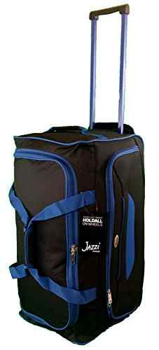 Mittlere Größe 62cm 65 Liter Reisetasche mit 2 Rollen. Schwarz mit blau Ordnung. Gepäck Sporttasche Trolley Tasche Koffer