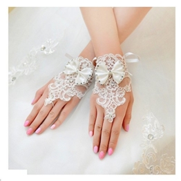 Miya 1paare glamour elegante Braut handschuhe Hand Schmuck Prinzessin Handschuhe aus Spitzen Satin und Lace, Perlen Kristallen, Braut Accessoires Hochzeit Party, Frabe ganz weiß