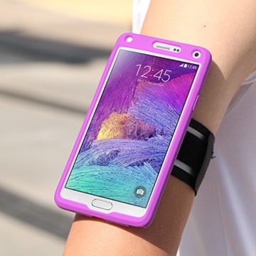 MoKo Silikon Sportarmband Handy Tasche Joggen Laufen Sport Armband Antischweiß Sportband Hülle Schutzhülle Handytasche Case + Schlüsselhalter für Samsung Galaxy Note 4 5.7 Zoll 2014 Smartphone,Lila