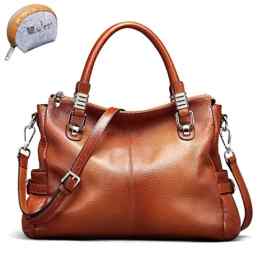 Myleas 2W-ST5633 Damen Retro Echtes Leder Henkeltasche Handtasche Schultertasche Shopper mit Schultergurt