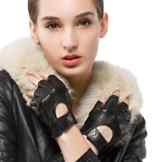 Nappaglo Damen Fingerlose Lederhandschuhe für fahren Nappaleder Halbfinger Motorrad, Radfahren Handschuhe