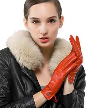 Nappaglo Damen Italienisches Lammfell Leder Handschuhe Touchscreen Winter Warm Langes Fleecefutter Handschuhe