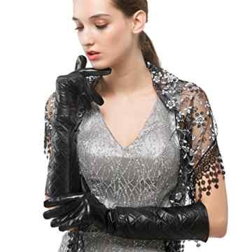 Nappaglo Damen Lange Nappaleder Handschuhe Touchscreen Party Winter Warm Fausthandschuhe