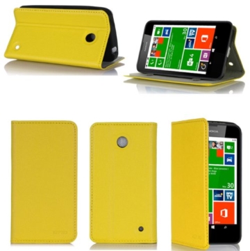 Nokia Lumia 630 Dual Sim Tasche Leder Style gelb Hülle Cover mit Stand – Zubehör Etui smartphone 2014 Nokia 630 Flip Case Schutzhülle (Handy tasche folio PU Leder, Yellow) – Brand XEPTIO accessoires
