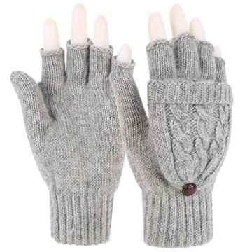 Novawo Mischgewebe aus Schafwolle, Fingerlose Handschuhe mit Flip Top, Fäustlinge, Damen