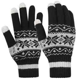 Novawo Unisex Gestrickte Touchscreen Schneeflocken-Handschuhe, Vollfingerhandschuhe
