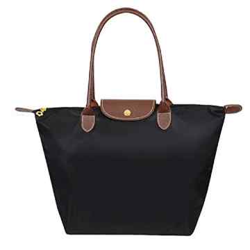 Nylon Damen Shopping Shopper Tasche – ZWOOS Frauen Stilvolle Wasserdichtes Handtasche Schultertasche Umhaengetasche Strand Tasche Schwarz