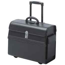 PILOTENKOFFER mit Trolley Rollen Pilotentrolley Kunstleder schwarz mt Notebookfach TOP DESIGN 38000