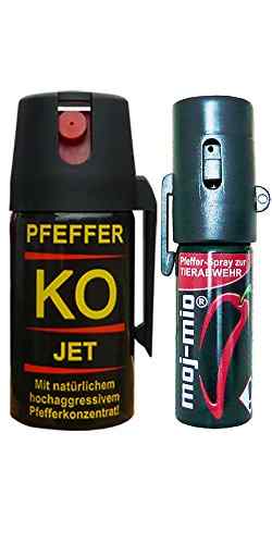 Pfefferspray Jet 40 ml mit 2,5 Mio. Scoville Schärfegrad + 15 ml Mini Pfefferspray moj-mio